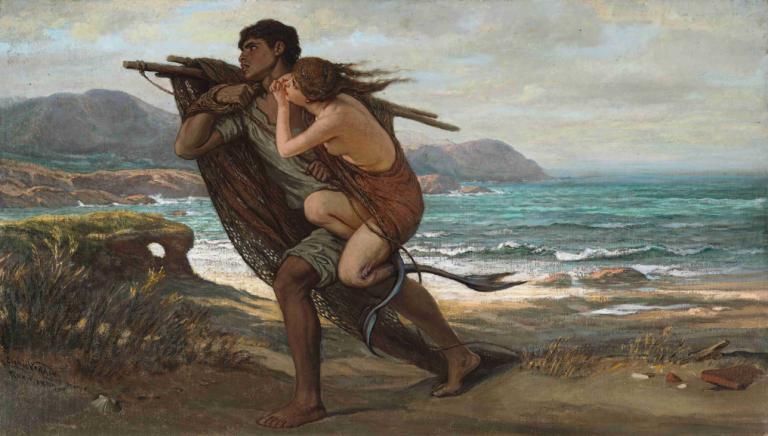 Fisherman And Mermaid,Rybak i syrena,Elihu Vedder,Obraz olejny,Obraz olejny, na dworze, boso, ocean