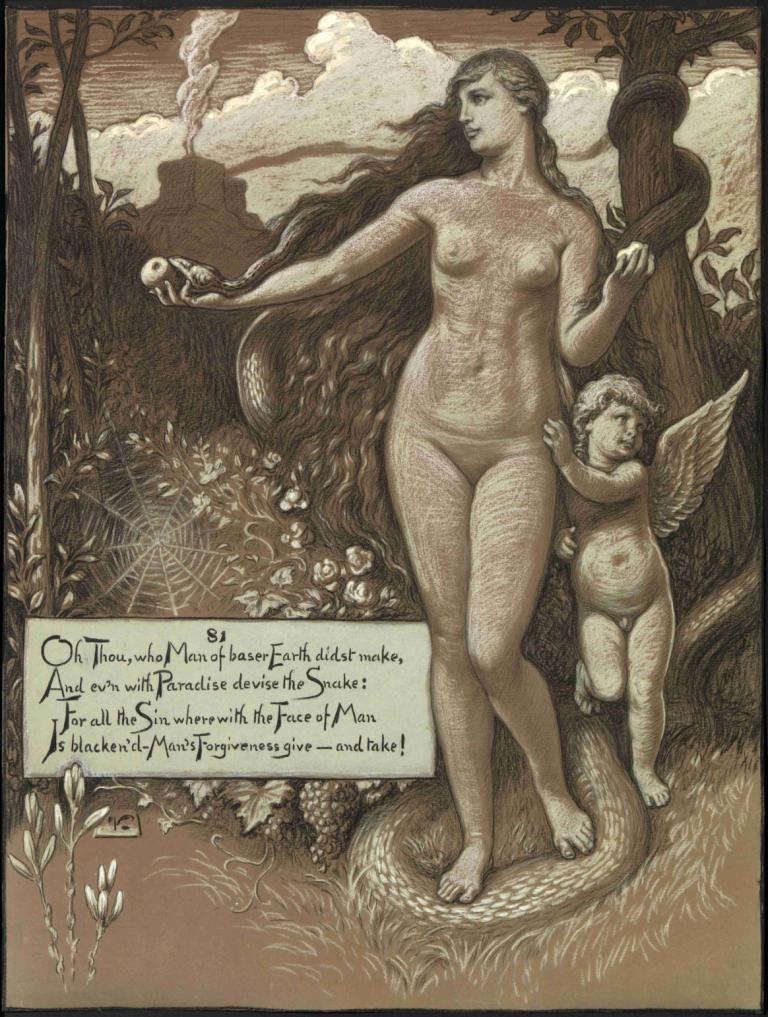 In the Beginning,La începuturi,Elihu Vedder,Ilustrație,Ilustrație, parodie artistică, par lung, aripile, nud