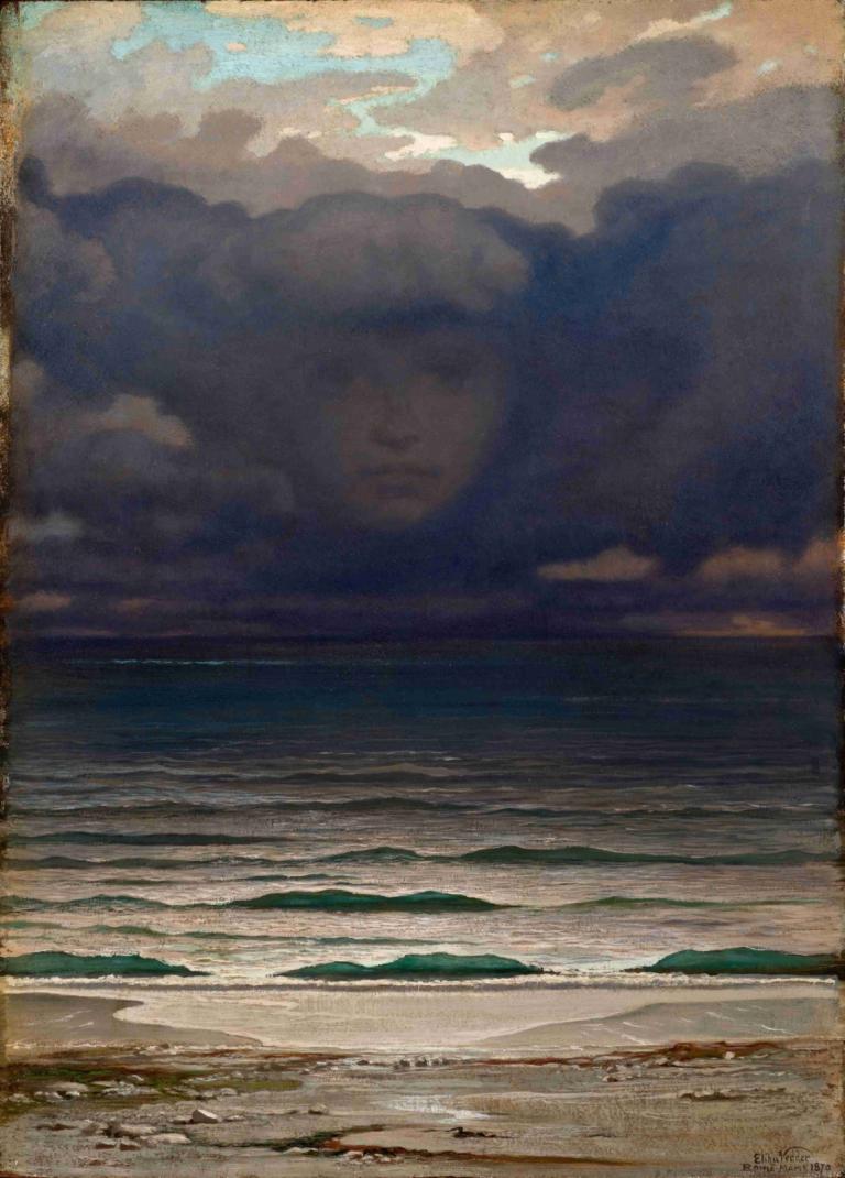 Memory,Elihu Vedder,Illustration,Illustration, no humans, cloud, sky, outdoors, ocean, beach, cloudy sky