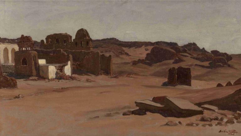 Modern Tombs, Aswan, Egypt,Elihu Vedder,Illustration,Illustration, outdoors, scenery, solo, wide shot, desert