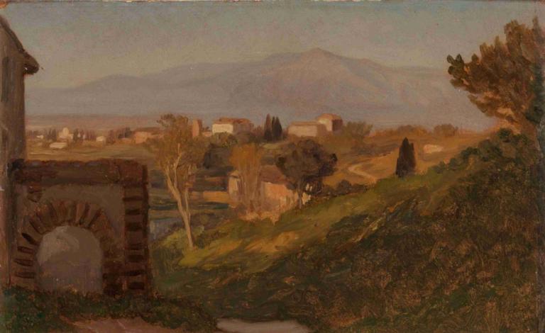 Roman Campagna,Elihu Vedder,Ilustrasi,Ilustrasi, pemandangan, di luar rumah, pohon, tidak ada manusia, rumput