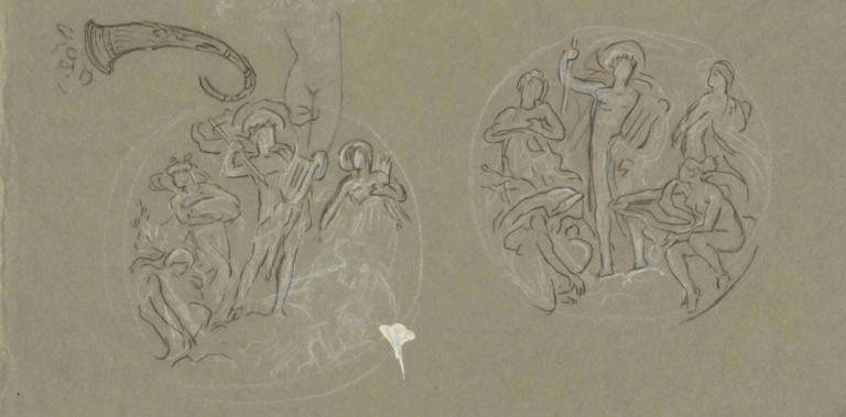 Sheet of studies for Huntington Ceiling,Studieblad voor Huntington Plafond,Elihu Vedder,Illustratie