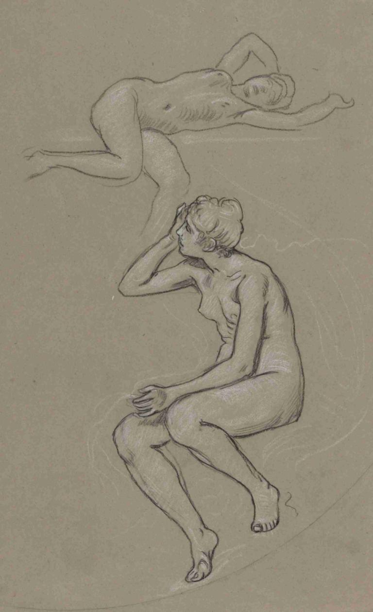 Studies for Figure of Spring,Badania dla postaci wiosny,Elihu Vedder,Szkic,Szkic, nagi, piersi, sutki