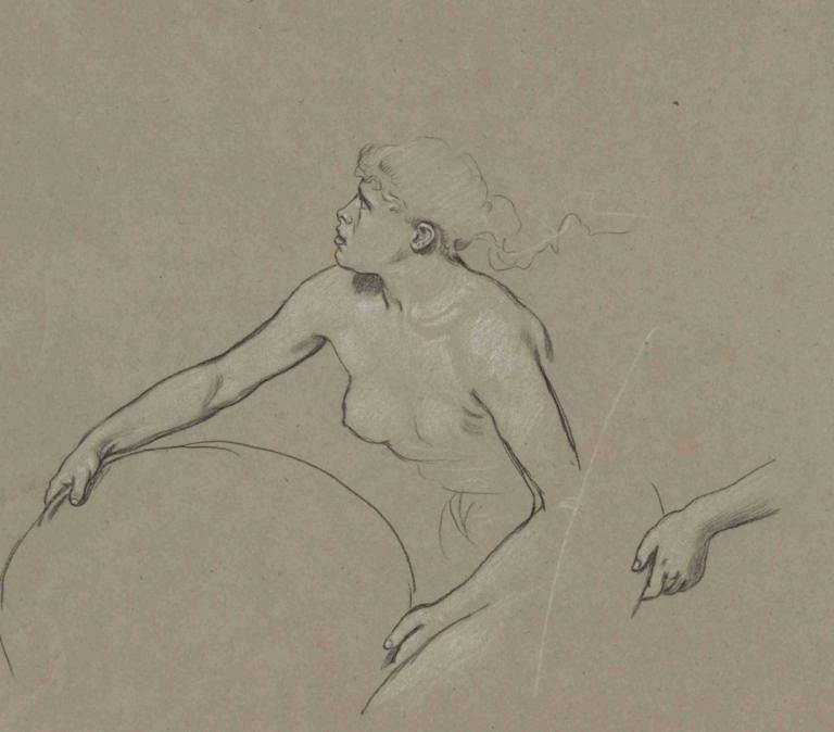 Studies for Figure of Spring,Badania dla postaci wiosny,Elihu Vedder,Szkic,Szkic, 1 dziewczyna, piersi