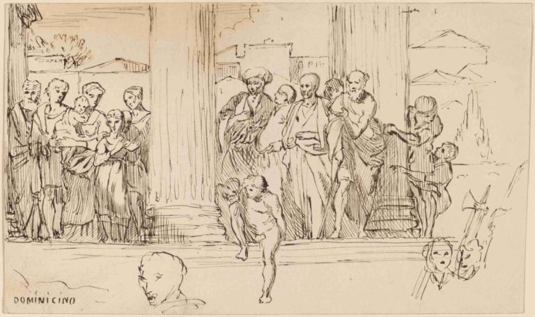 Study after Domenichino,Studium według Domenichino,Elihu Vedder,Szkic,Szkic, monochromia, naszkicować