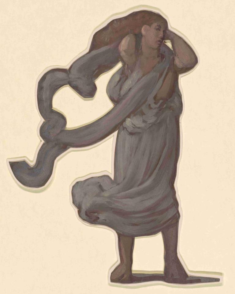 Study for 'Greek Girls Bathing' V,Elihu Vedder,Illustration,Illustration, solo, 1girl, dress, barefoot