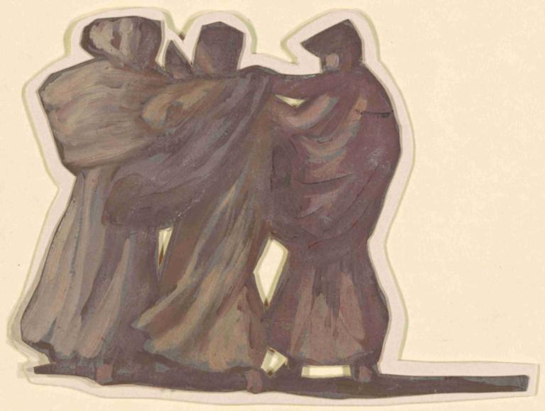 Study for 'Greek Girls Bathing' XVIII,Elihu Vedder,Illustration,Illustration, cloak, simple background, hood