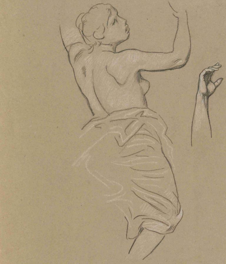 Study for Figure of Autumn,Studium postaci jesieni,Elihu Vedder,Szkic,Szkic, 1 dziewczyna, monochromia