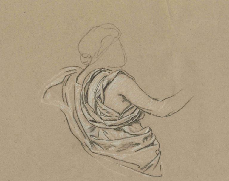 Study for Figure of Autumn,Studium postaci jesieni,Elihu Vedder,Szkic,Szkic, monochromia, proste tło, solo