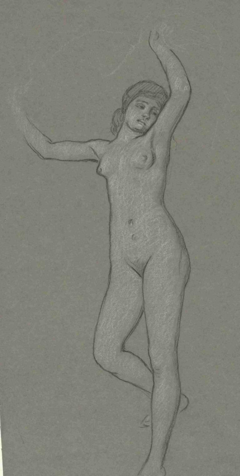 Study for Figure of Luna,Studium dla postaci Luny,Elihu Vedder,Szkic,Szkic, 1 dziewczyna, solo, monochromia