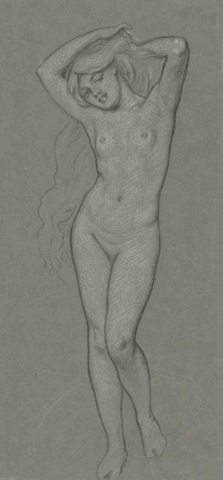 Study for Figure of Venus,Estudio para la figura de Venus,Elihu Vedder,Bosquejo,Bosquejo, 1 chica, solo