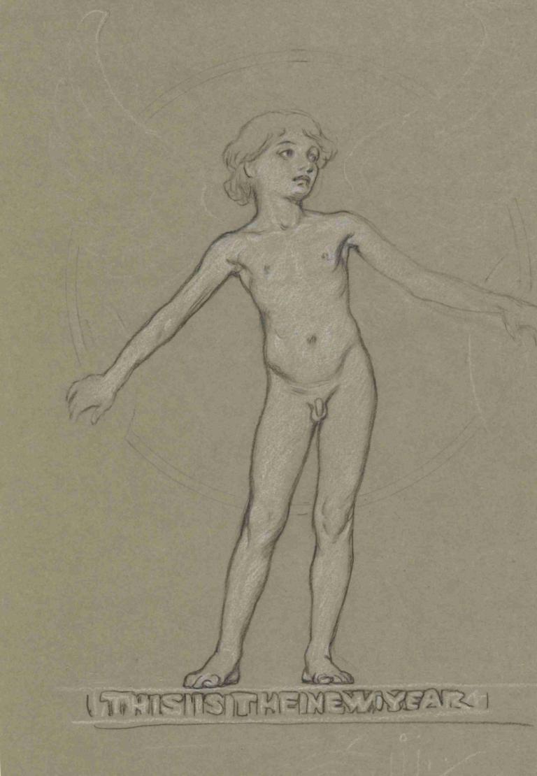 Study for Winged Youth (The New Year),Estudio para la Juventud Alada (El Año Nuevo),Elihu Vedder,Bosquejo