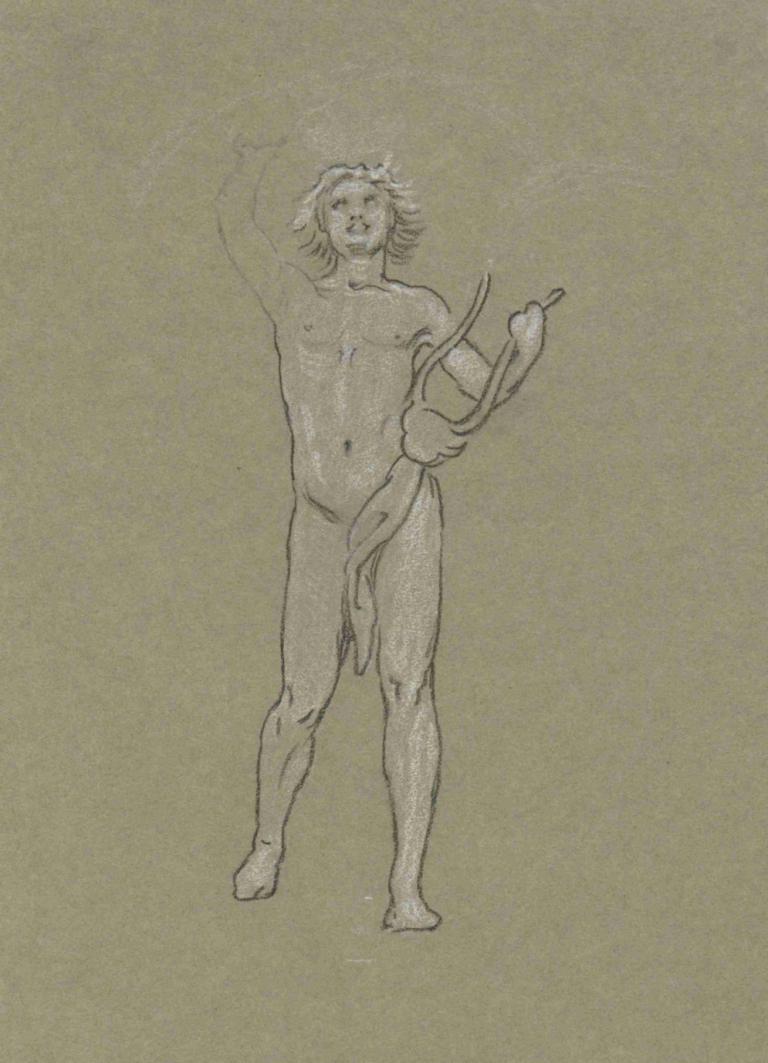 Study for Apollo,Estudio para Apolo,Elihu Vedder,Bosquejo,Bosquejo, monocromo, solo, enfoque masculino