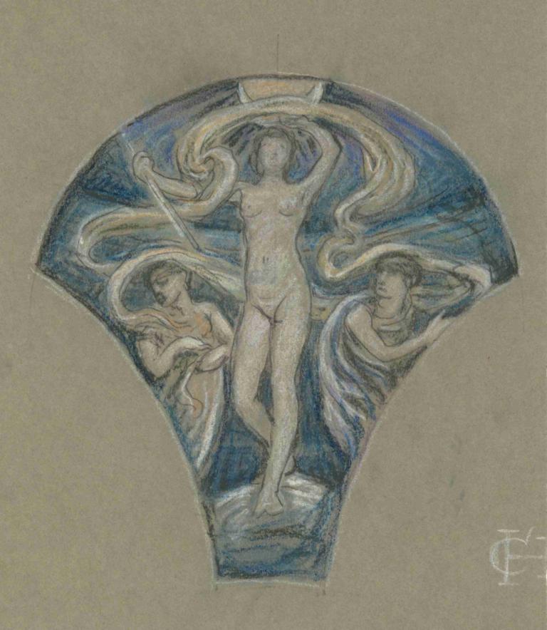 Study for Luna,Studium dla Luny,Elihu Vedder,Ilustracja,Ilustracja, parodia sztuki, nagi, piersi