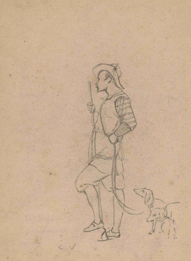 Study of Hunter with Dogs,Estudio de Hunter con perros,Elihu Vedder,Bosquejo,Bosquejo, 1 chico