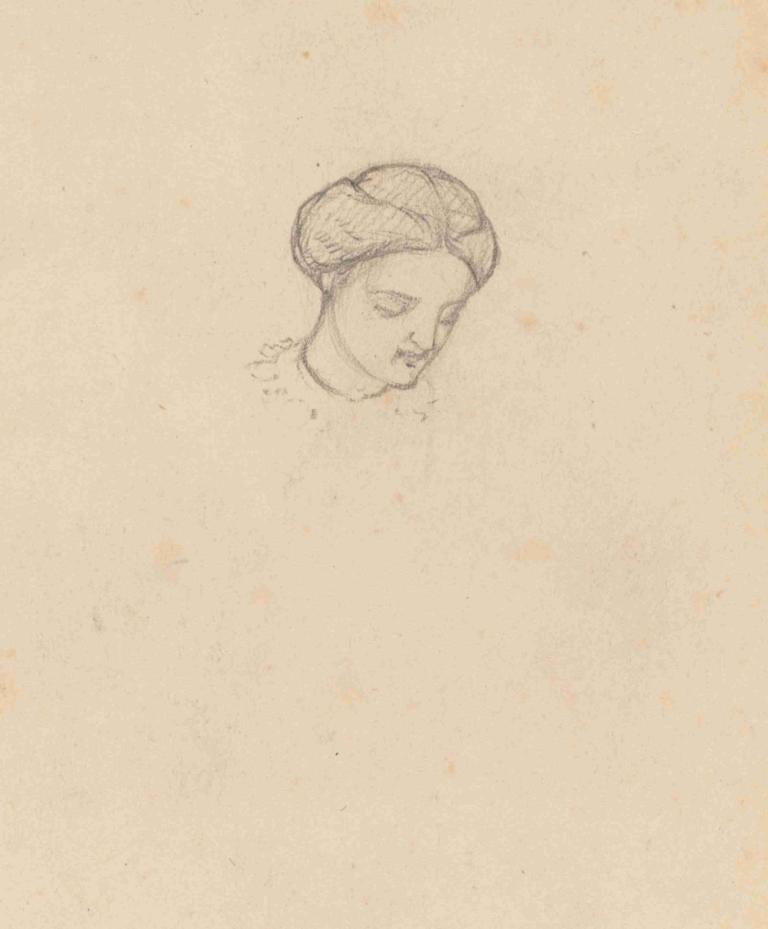 Study of a Girl's Head,Studium głowy dziewczynki,Elihu Vedder,Szkic,Szkic, solo, 1 dziewczyna, monochromia