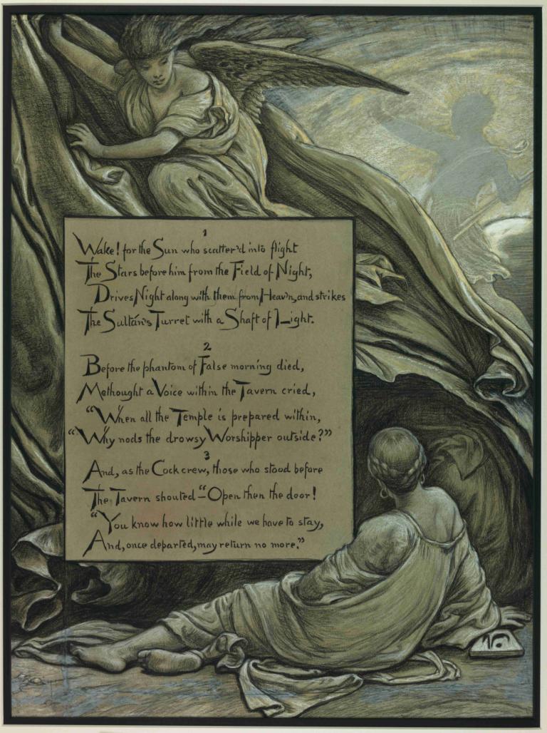 The Awakening,El despertar,Elihu Vedder,Ilustración,Ilustración, parodia de bellas artes, texto en inglés