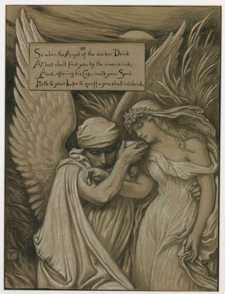 The Cup of Death,La copa de la muerte,Elihu Vedder,Ilustración,Ilustración, 1 chica, 1 chico, alas