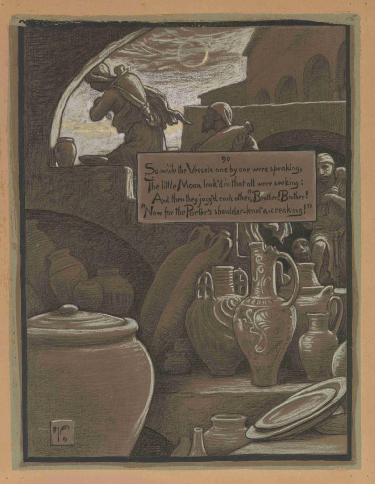 The End of Ramazan,Fin del Ramazán,Elihu Vedder,Ilustración,Ilustración, texto en inglés, taza, tetera