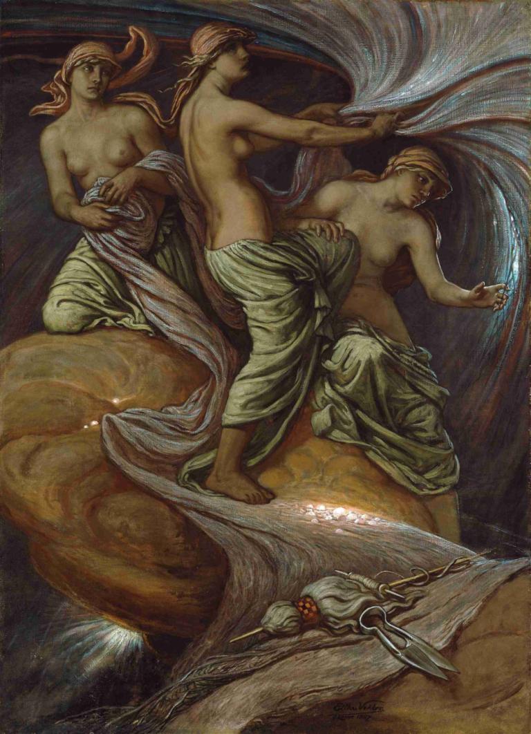 The Fates Gathering in The Stars,별에 모인 운명,Elihu Vedder,엘리후 베더,오일 페인팅,오일 페인팅, 미술 패러디, 가슴, 무기, 젖꼭지, 여러 여자