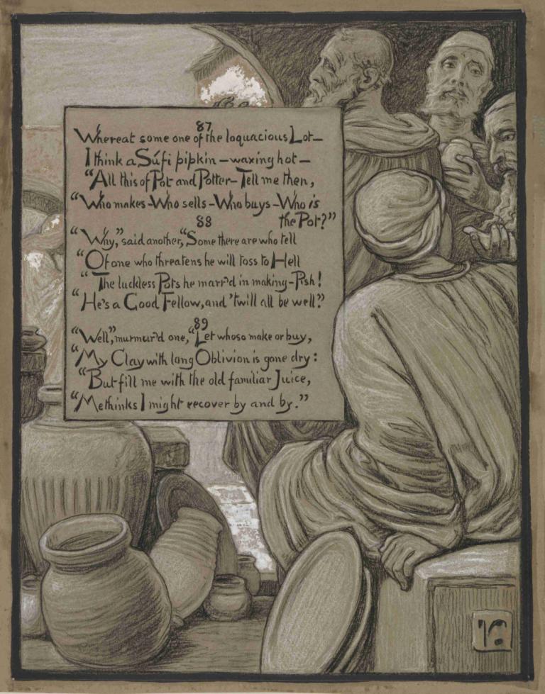 The Loquacious Vessels,넉넉한 그릇,Elihu Vedder,엘리후 베더,일러스트레이션,일러스트레이션, 영어 텍스트, 오래된, 여러 소년, 단색화, 노인, 수염, 얼굴 털, 컵