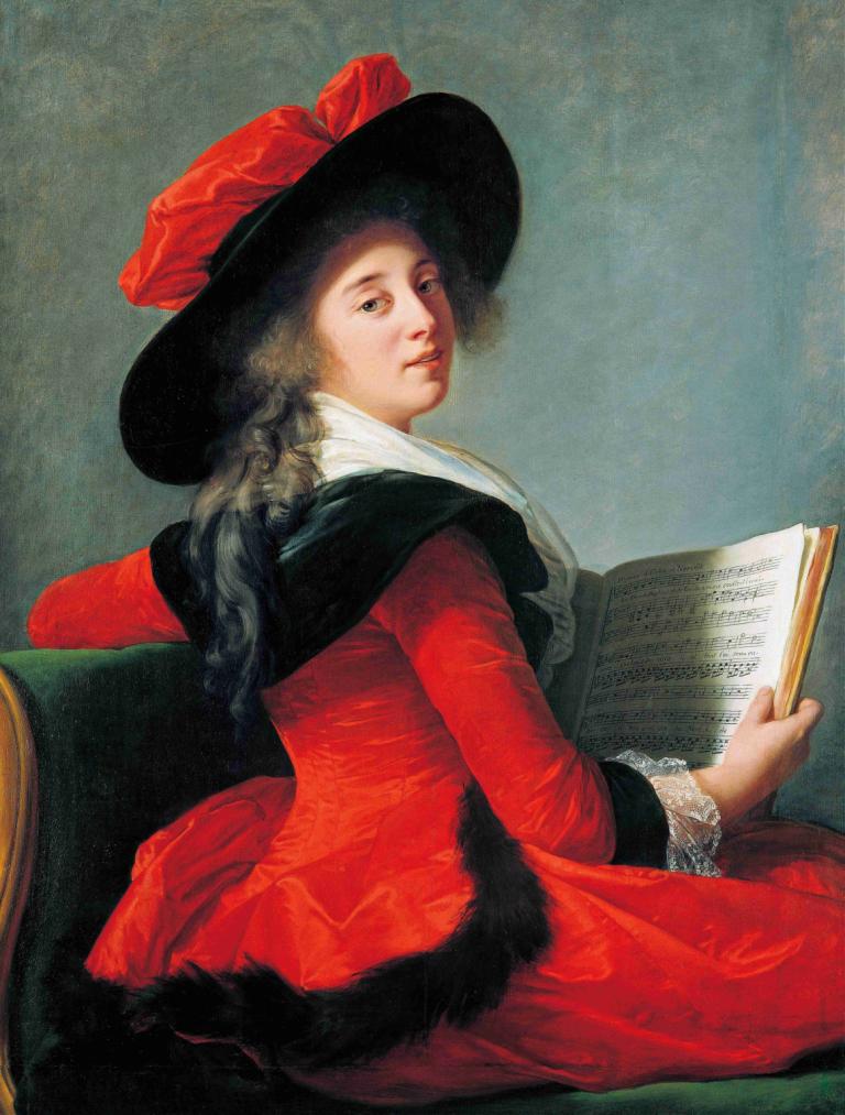 Baronne De Crussol,Elisabeth Louise Vigée Le Brun,Oil Painting,Oil Painting, 1girl, solo, hat, book