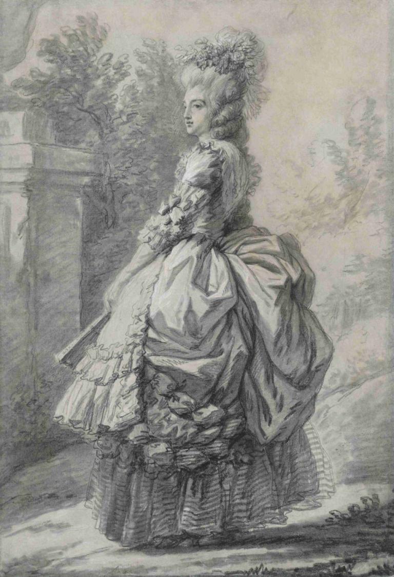 Marie Antoinette in a Park,Marie Antoinette di Taman,Elisabeth Louise Vigée Le Brun,Sketsa,Sketsa, 1 gadis