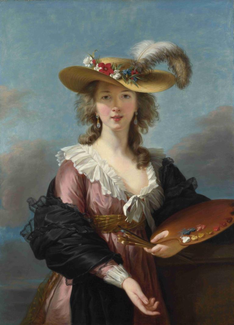 Self Portrait In A Straw Hat,Zelfportret met strohoed,Elisabeth Louise Vigée Le Brun,Olieverf,Olieverf