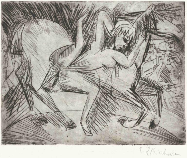 Acrobat on a Horse (Voltigeuse zu Pferd),Akrobat na koni (Voltigeuse na koni),Ernst Ludwig Kirchner,Náčrt