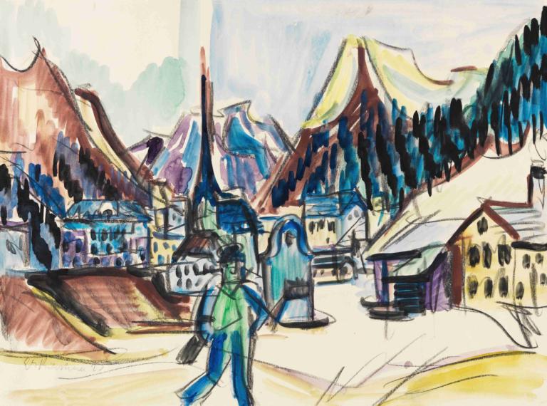 Ansicht von Davos (Landschaft bei Davos im Winter),Ernst Ludwig Kirchner,Pastel,Pastel, traditional media