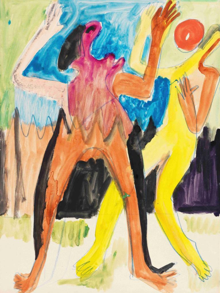 Ballspielendes Paar,Ζευγάρι που παίζει μπάλα,Ernst Ludwig Kirchner,Παστέλ,Παστέλ, όχι ανθρώπους