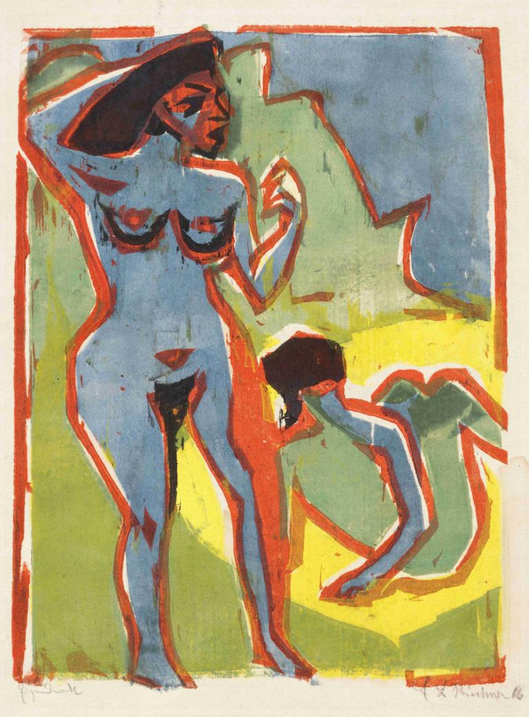 Bathing Women (Moritzburg),Kopalke (Moritzburg),Ernst Ludwig Kirchner,Pastel,Pastel, gola, prsi, več deklet