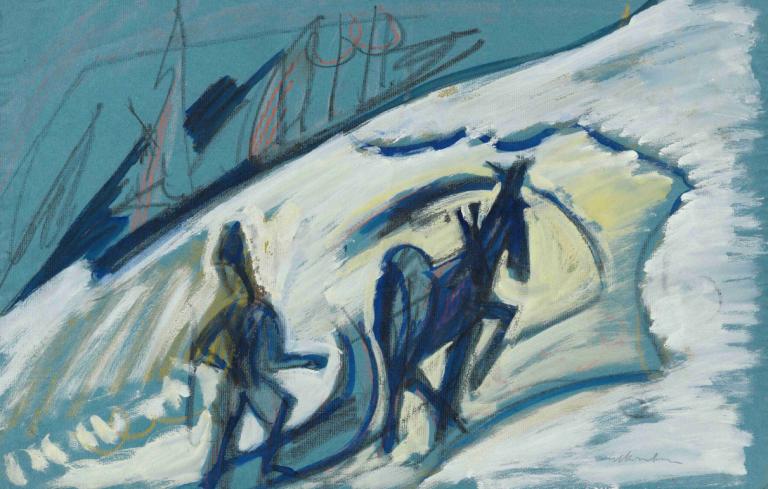 Bauer mit Pferdeschlitten,Kmet s sanmi s konjsko vprego,Ernst Ludwig Kirchner,Pastel,Pastel, vodno plovilo