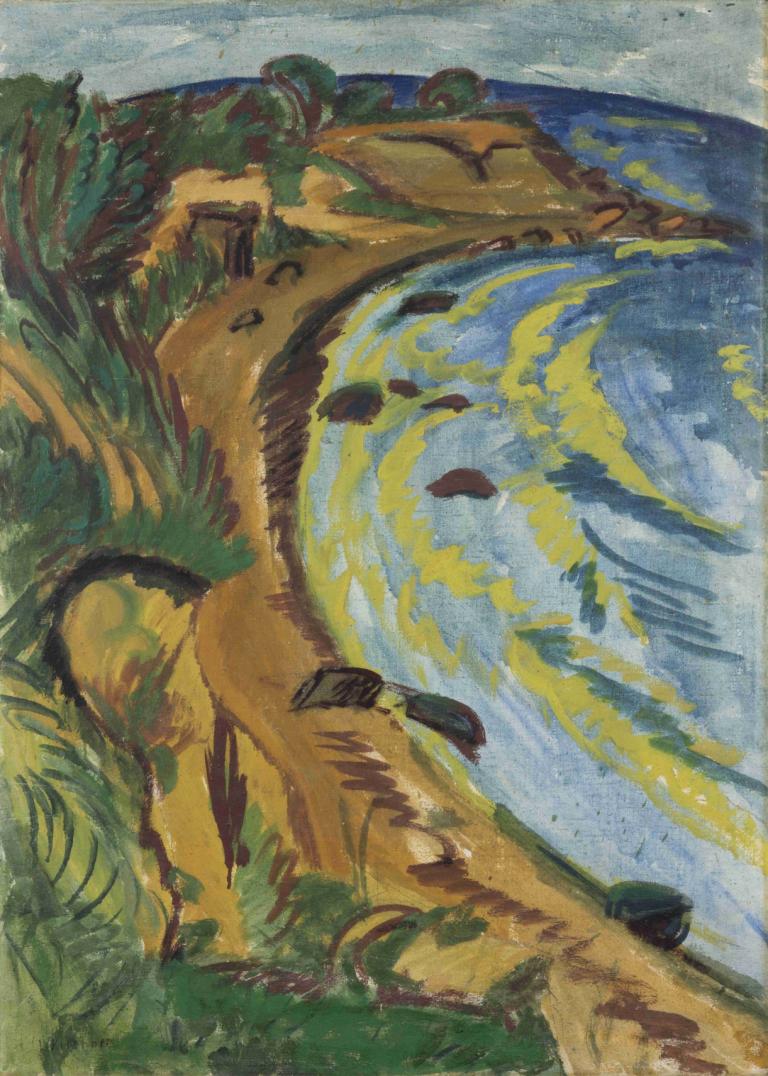 Bay on the Coast of Fehmarn,Fehmarn海岸的海灣,Ernst Ludwig Kirchner,恩斯特·路德維希·基什內爾,粉彩畫,粉彩畫, 沒有人類, 傳統媒體, 戶外, 天空, 風景