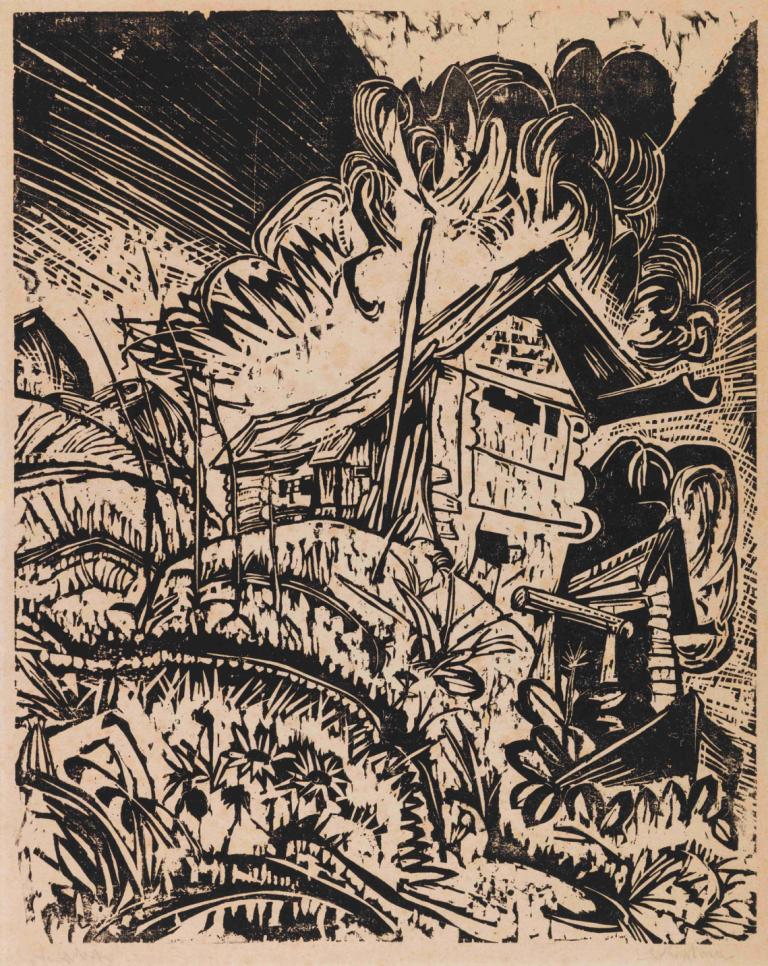 Berghaus mit Gewitterwolke (Alphütte bei Gewitter),Ernst Ludwig Kirchner,Copperplate Etching