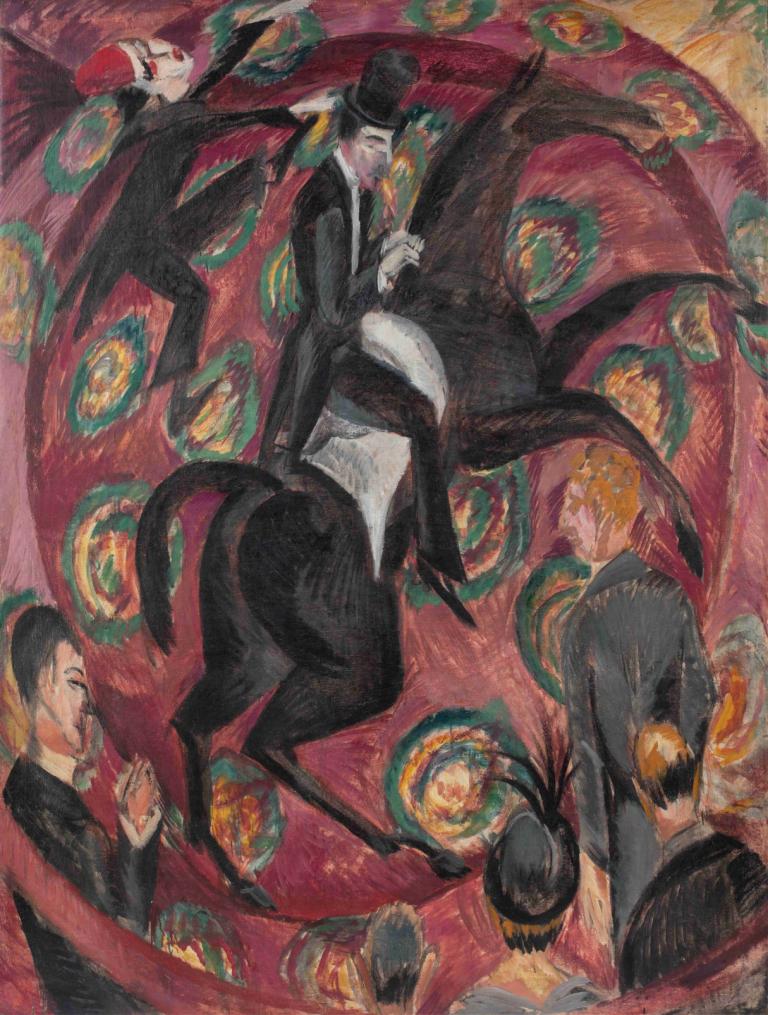 Circus Rider,Cirkusryttare,Ernst Ludwig Kirchner,Pastell,Pastell, flera pojkar, svart hår, hatt, taur