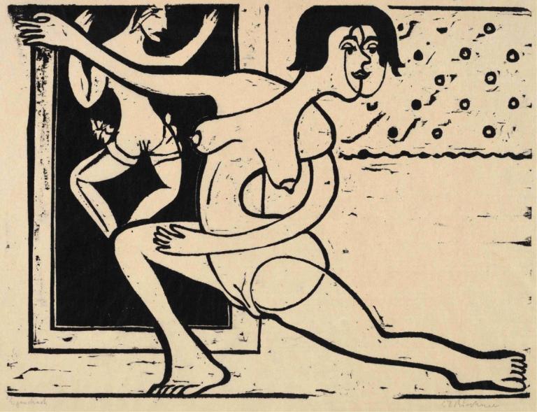 Dancer Practicing,Ernst Ludwig Kirchner,Copperplate Etching,Copperplate Etching, fine art parody, monochrome