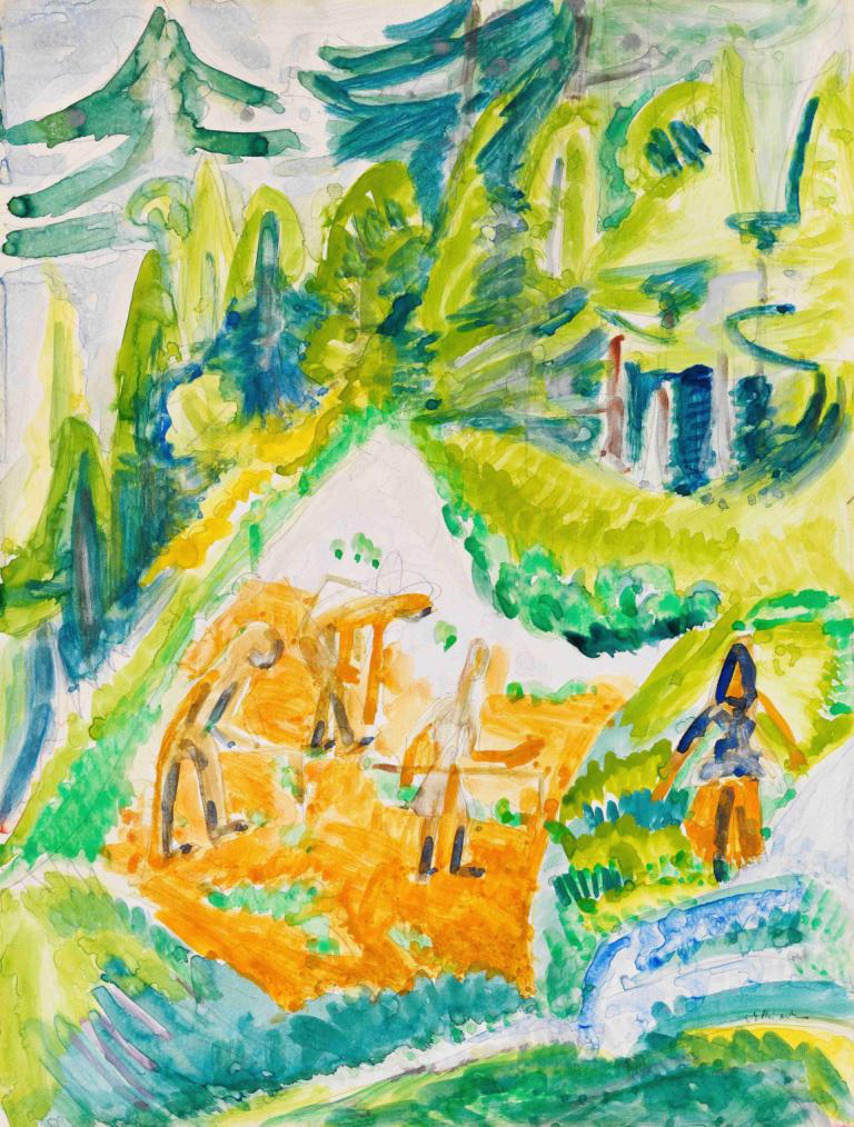 Davoser Landschaft mit Bergbauern,ดาโวเซอร์ แลนเดอร์ชาร์ฟต์ แมสซาชูเซตส์ เบอร์บาเว่น,Ernst Ludwig Kirchner