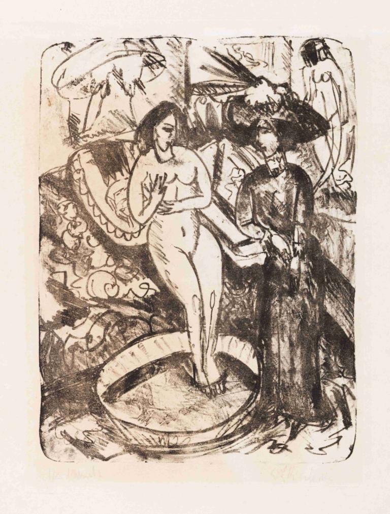 Der Besuch der Freundin,Ernst Ludwig Kirchner,Copperplate Etching,Copperplate Etching, monochrome, nude