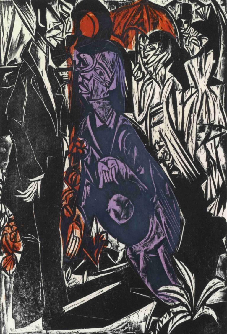 Der Verkauf des Schattens,Ernst Ludwig Kirchner,Copperplate Etching,Copperplate Etching, 1boy, male focus