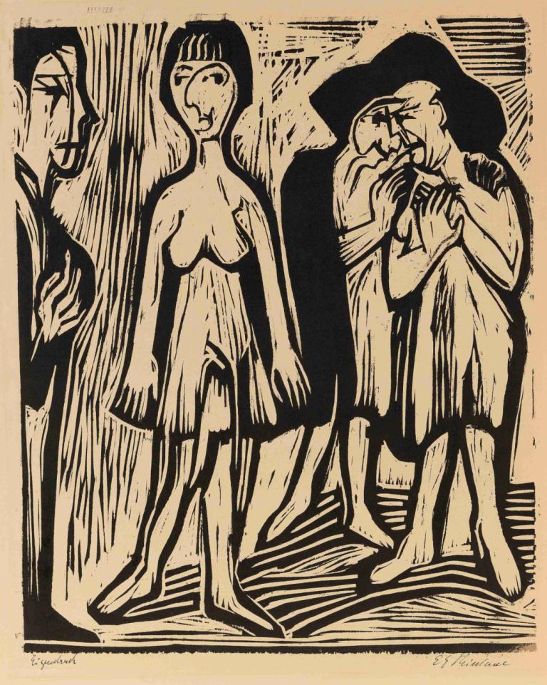 Die Entscheidung,Decyzja,Ernst Ludwig Kirchner,Trawienie miedziorytu,Trawienie miedziorytu, monochromia