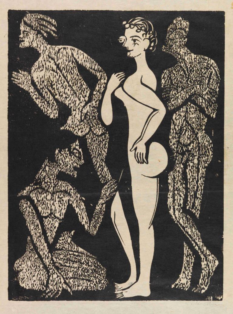 Die Frau und die Männer,Kvinnan och männen,Ernst Ludwig Kirchner,Kopparplåt Etsning,Kopparplåt Etsning