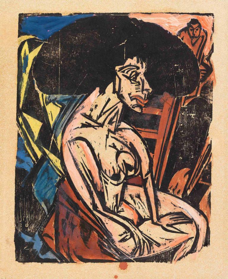 Die Geliebte,Herrinnan,Ernst Ludwig Kirchner,Kopparplåt Etsning,Kopparplåt Etsning, solo, manligt fokus