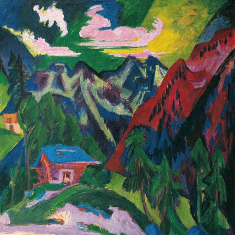 Die Klosterser Berge,Munții Klosters,Ernst Ludwig Kirchner,Pastel,Pastel, nici oameni, decor