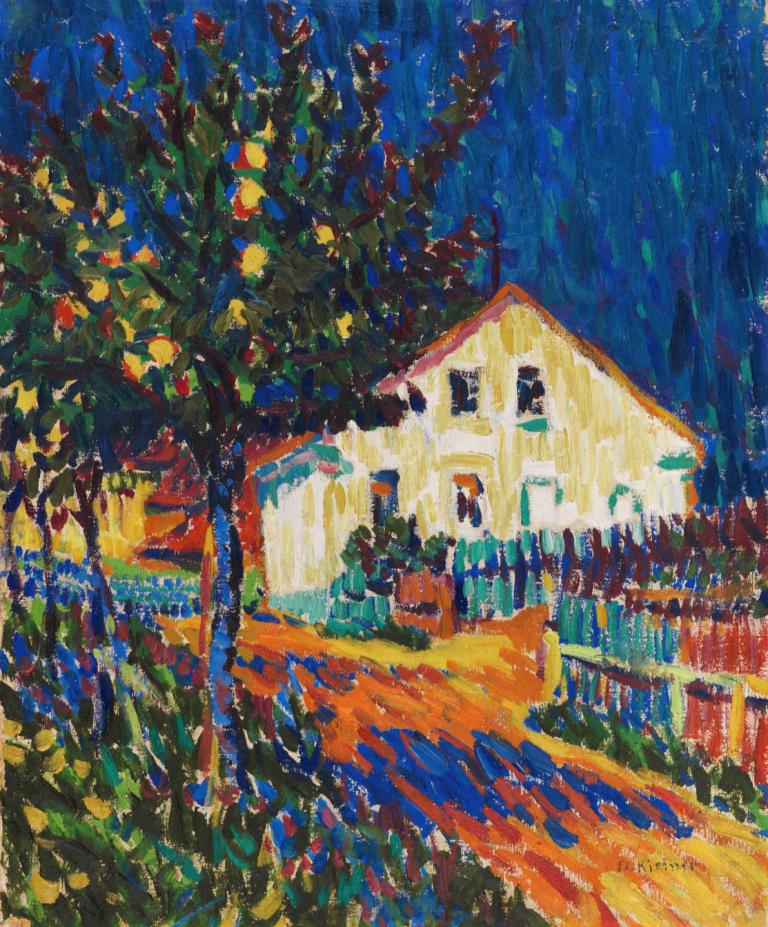 Dorfstraße mit Apfelbäumen,Strada satului cu meri,Ernst Ludwig Kirchner,Pastel,Pastel, în aer liber