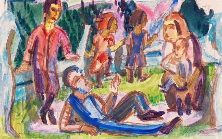 Familie auf der Wiese,Семья на лугу,Ernst Ludwig Kirchner,Эрнст Людвиг Кирхнер,Пастель,Пастель