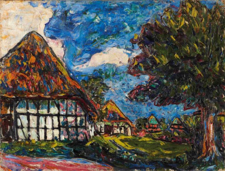 Fehmarn Houses,Дома Фехмарна,Ernst Ludwig Kirchner,Эрнст Людвиг Кирхнер,Пастель,Пастель, нет людей, пейзаж