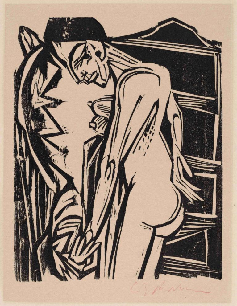 Female Nude Before a Cabinet,Обнаженная женщина перед шкафом,Ernst Ludwig Kirchner,Эрнст Людвиг Кирхнер