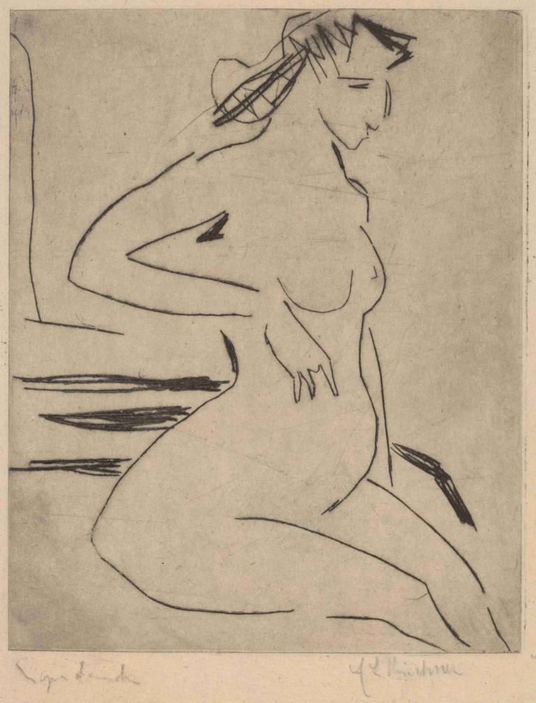 Female Nude Seated,Сидящая обнаженная женщина,Ernst Ludwig Kirchner,Эрнст Людвиг Кирхнер,Эскиз,Эскиз