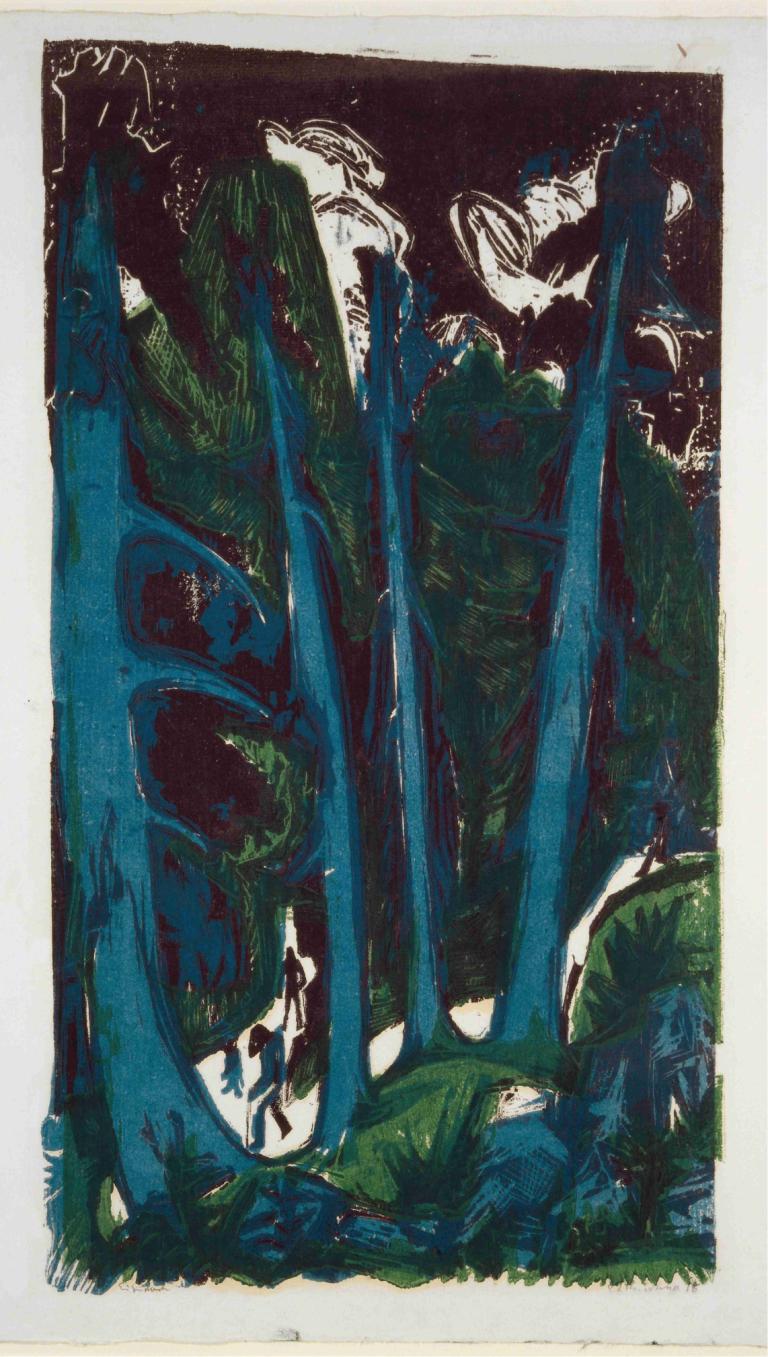 Fir Trees,Пихтовые деревья,Ernst Ludwig Kirchner,Эрнст Людвиг Кирхнер,Пастель,Пастель, трава, стоя, граница